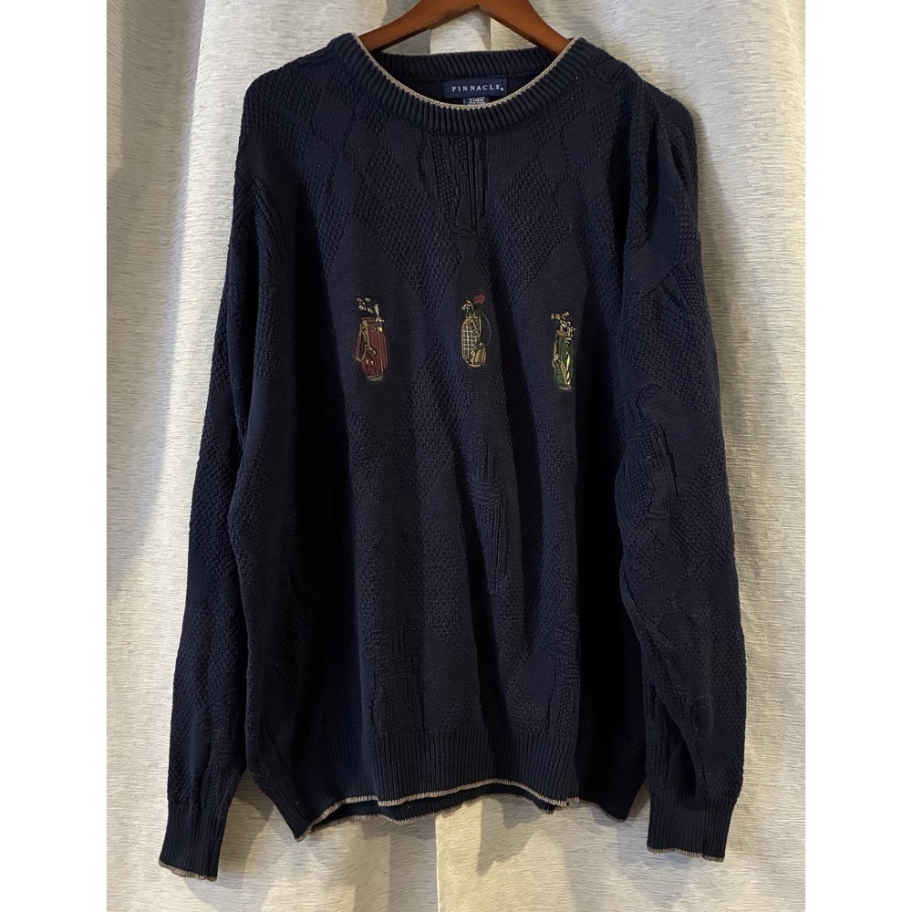 Vintage Golf Sweater Embroidered Crew Neck Pullover Beige Size XL